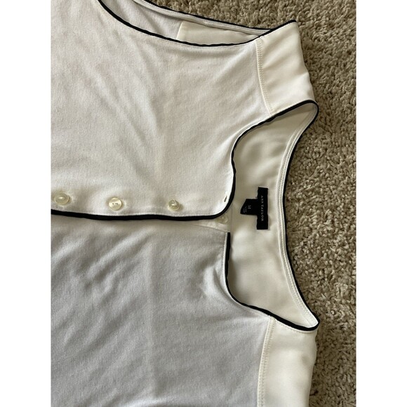 Ann Taylor Sleeveless Mixed Media Blouse White W/Black Trim, Size: M - Picture 5 of 7
